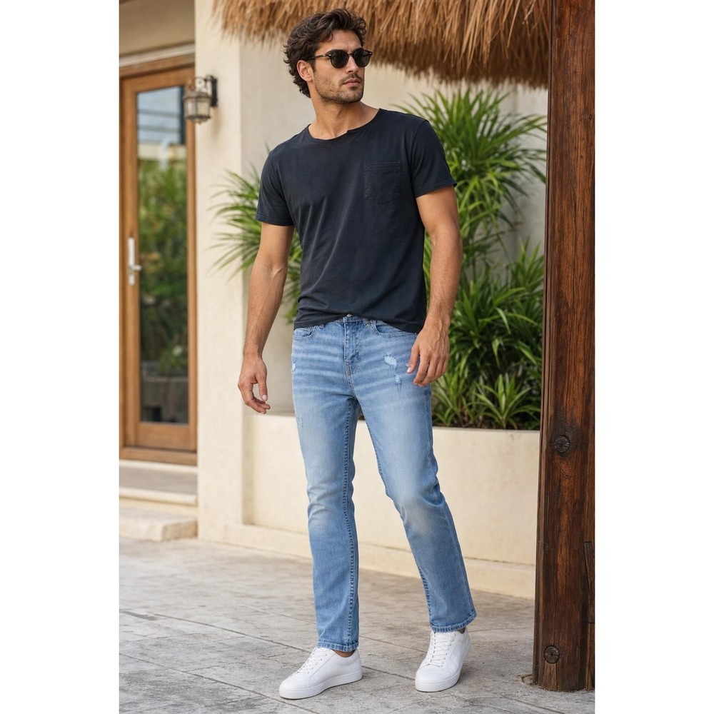 BKE Alec Jeans Men's 28x30 Medium Wash Straight Stretch Denim Distressed